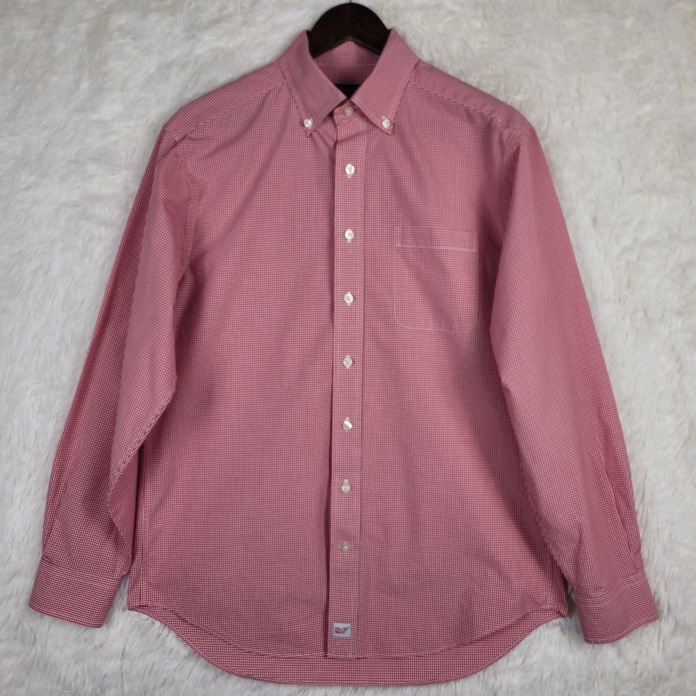 Vineyard Vines Men's Medium Check Red White Murray Gingham‎ Button Up